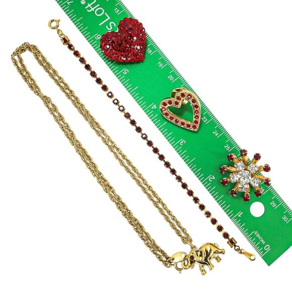 Lot Vintage Jewelry Love Hearts Goldtone & Red Rhinestones Enamel Incl Avon USPS - Picture 2 of 11